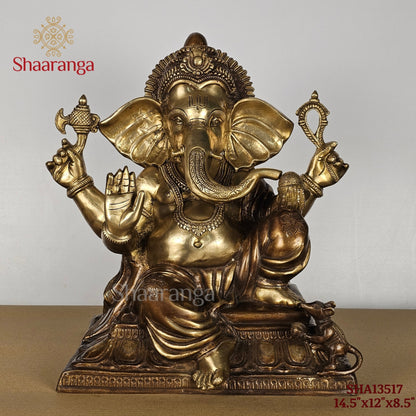 14.5 Inches Brass Two Tone Ganesha On Base