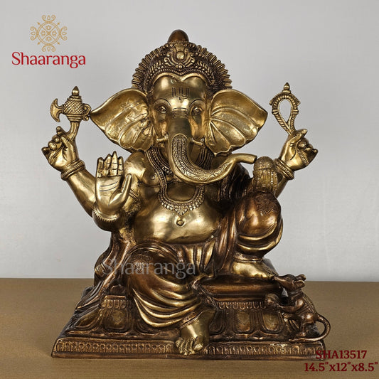 14.5 Inches Brass Two Tone Ganesha On Base