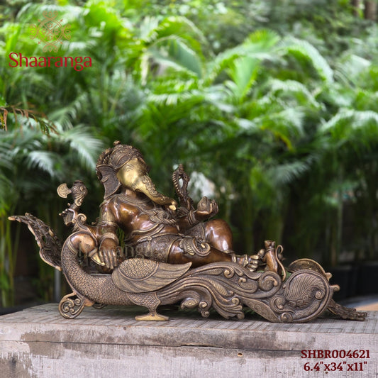 16.5 Inches Brass  Ganesha On Swan With Antique Finish.