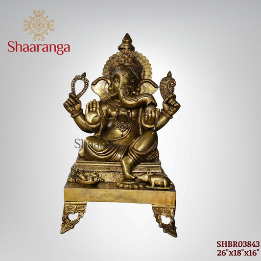 25 Inches Brass Ganesha Statue Sitting On Base ideal for Business & Commercial Spaces