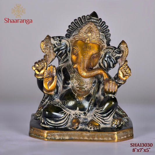 8 Inches Brass Ganesha Statue - Premium Handcrafted Murti