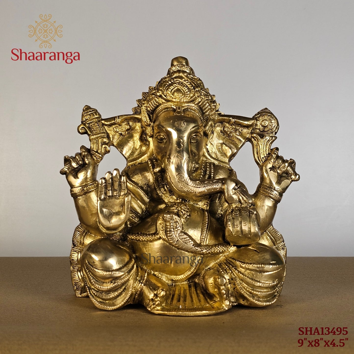 9 Inches Brass Lord Appu Ganesha Idol - Handcrafted Premium Brass Sculpture