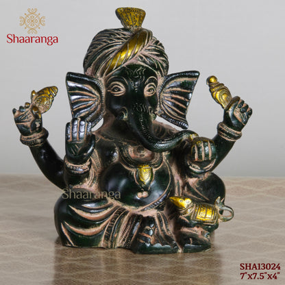 7 Inches Ganesha Sitting Brass Idol