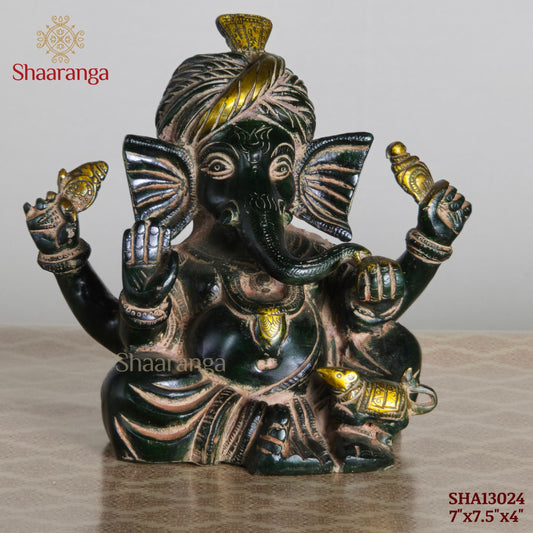 7 Inches Ganesha Sitting Brass Idol