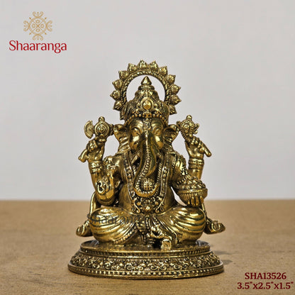 3.5 Inches Fine Brass Ganesh Sitting Idol | Handcrafted Ganesha Statue