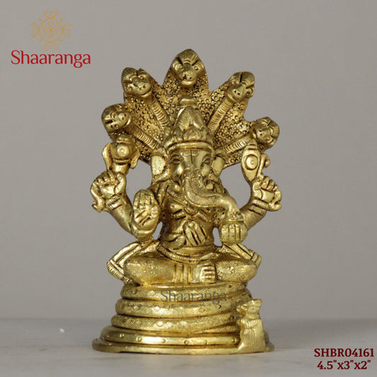 4.5 Inches Brass Ganesh Sheshnaag