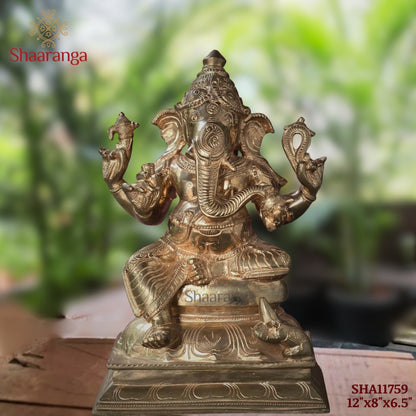 12 Inches Bronze Ganesha Sitting on Base