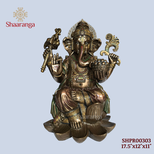 17.5 Inches Polyresin Ganesh Lotus