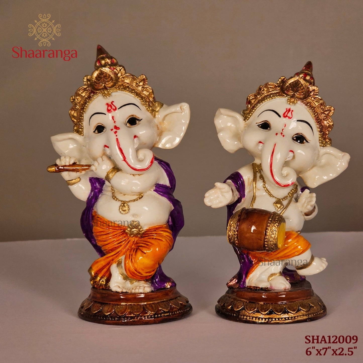 Dancing Ganesha Polyresin Idol Set - 6 Inches (Set of 2)