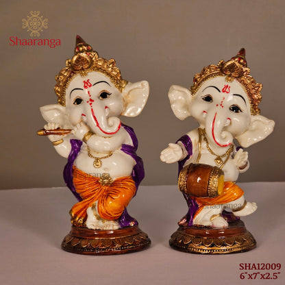Dancing Ganesha Polyresin Idol Set - 6 Inches (Set of 2)