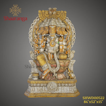 84 Inches Massive Panchmukhi Ganesha – An Exceptional Masterpiece in Wood
