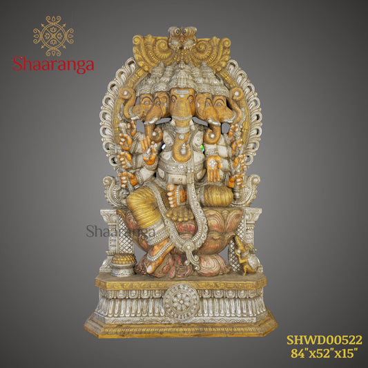 84 Inches Massive Panchmukhi Ganesha – An Exceptional Masterpiece in Wood