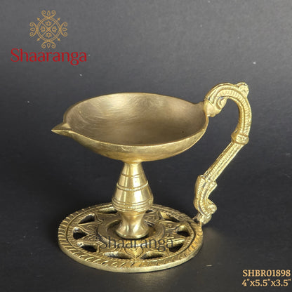 4 Inches Brass Deepam with Handle - Traditional Pooja Lamp