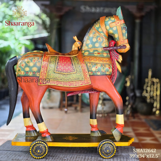 39 Inches Wooden Horse with Base