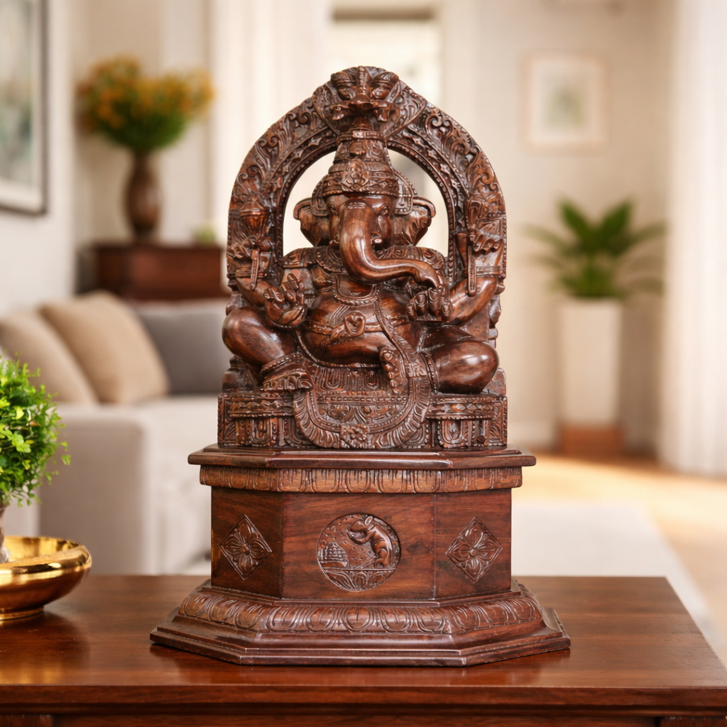 25 Inches Rose Wood Ganesha With Base