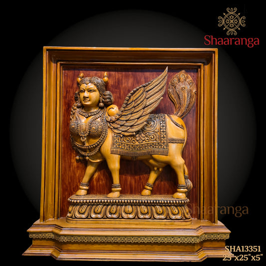 25 Inches Kamadhenu – The Sacred Wish-Fulfilling Cow | Masterpiece Wooden Sculpture