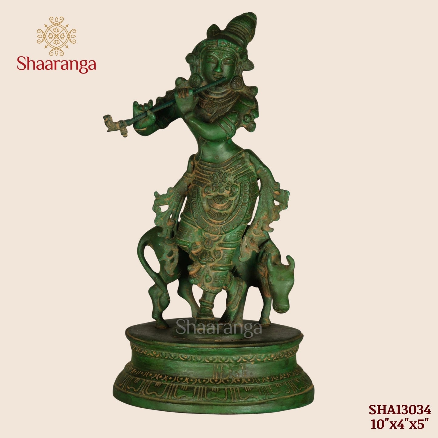 10 Inches Brass Krishna Idol - Premium Handcrafted Deity Statue