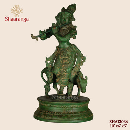 10 Inches Brass Krishna Idol - Premium Handcrafted Deity Statue