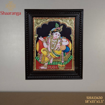 18x15 Inches Bala Krishna Tanjore Painting with 22k Gold Work