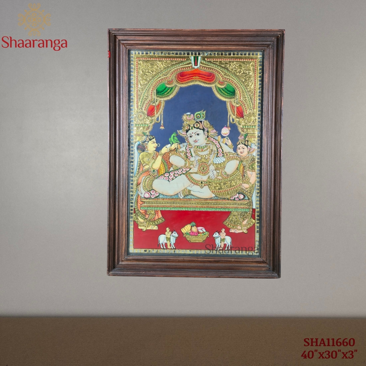 40x30 Inches  Butter Krishna Tanjore Painting - Navaneeta Krishna