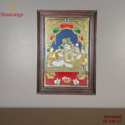 40x30 Inches  Butter Krishna Tanjore Painting - Navaneeta Krishna