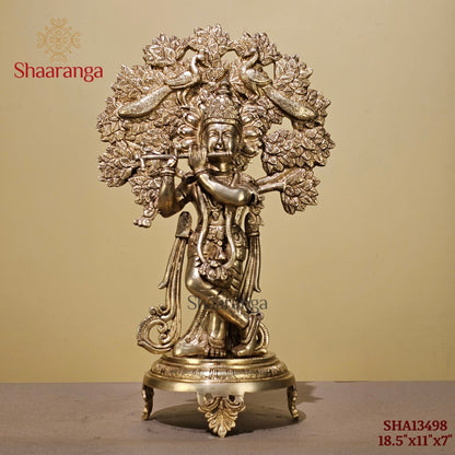 18.5 Inches Brass Krishna Under Tree