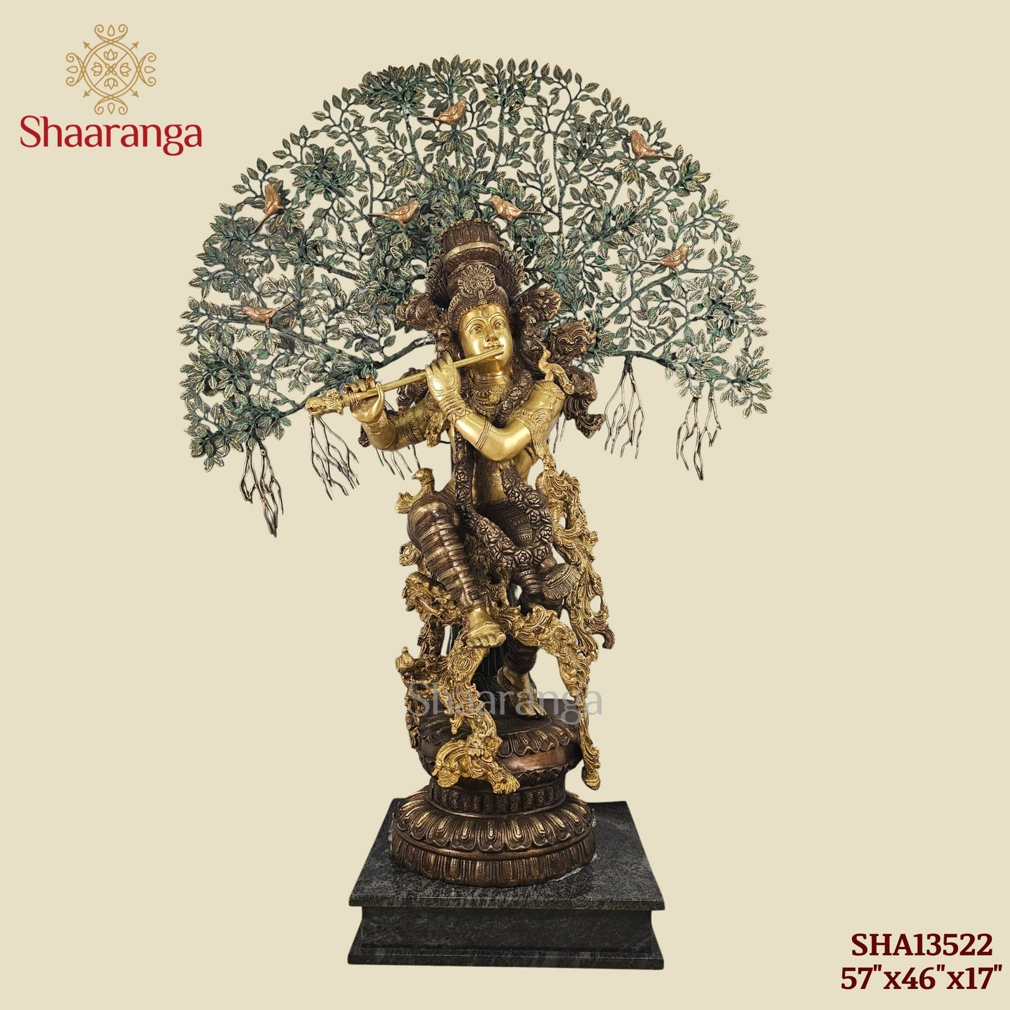 57 Inches - Shaaranga Signature Krishna Under the Divine Tree – Super Fine Brass Artifact