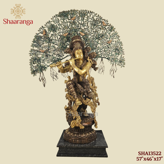 57 Inches - Shaaranga Signature Krishna Under the Divine Tree – Super Fine Brass Artifact