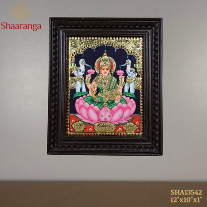 12x10 Inches Lakshmi in Lotus Tanjore Painting with 22k Gold Work