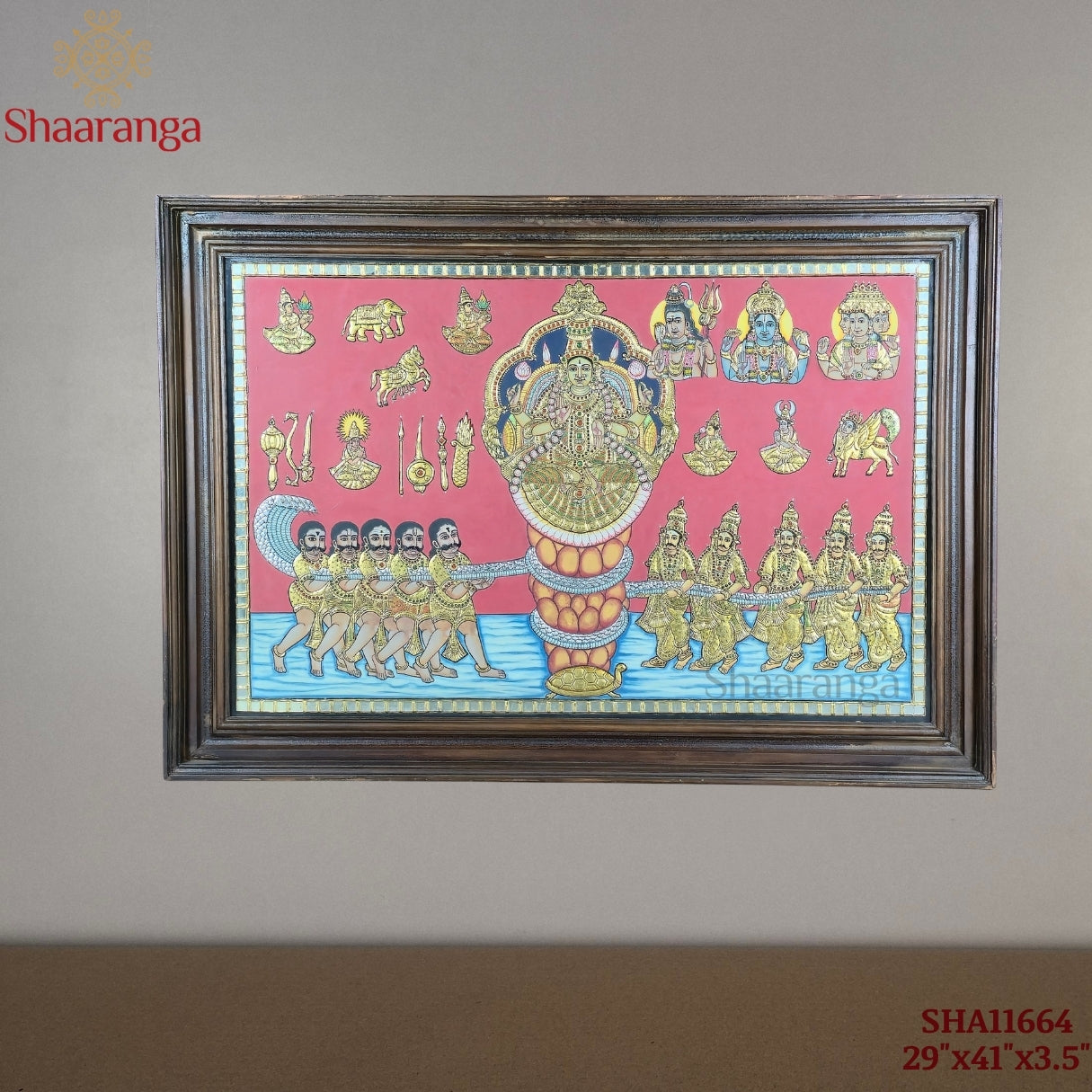 29x41 Inches Samudra Manthana Lakshmi Devi Tanjore Painting