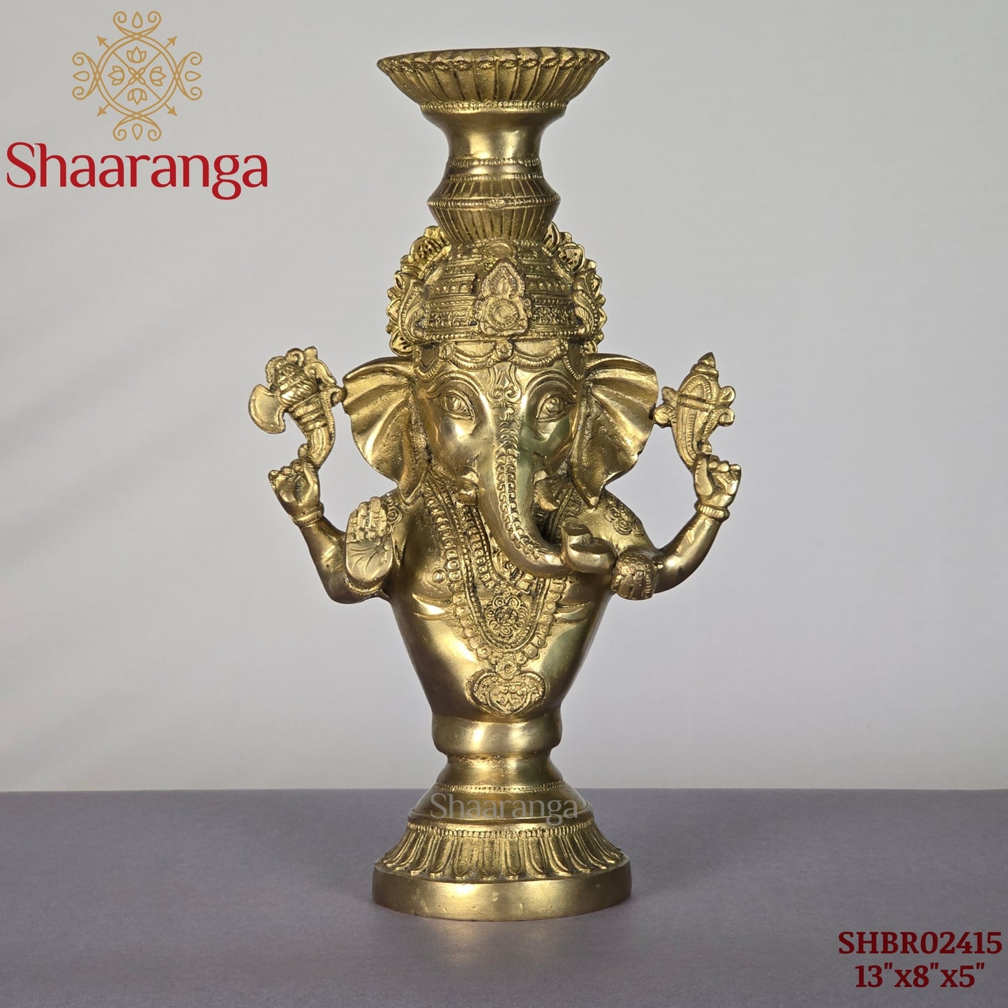 13 Inches Brass Ganesha Candle Stand