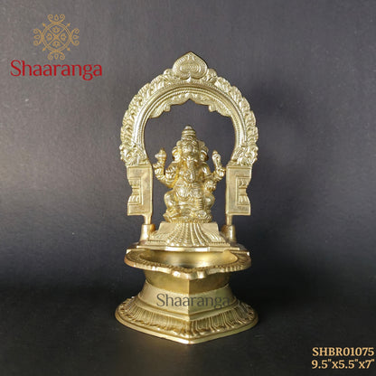 9.5 Inches Brass Ganapathi Lamp with Arch