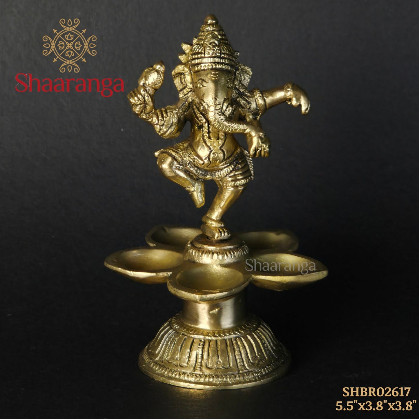 5.5 Inches Brass Ganesh Diya - Handcrafted Oil Lamp for Pooja