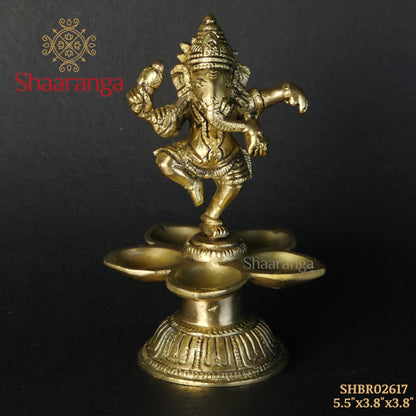 5.5 Inches Brass Ganesh Diya - Handcrafted Oil Lamp for Pooja