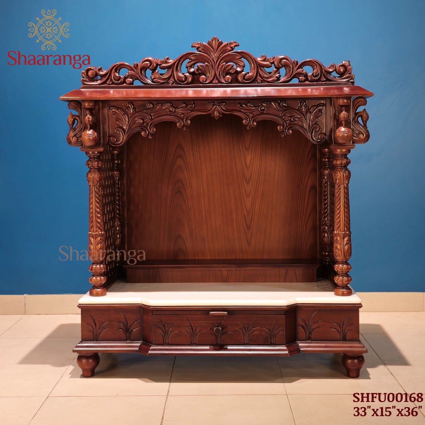 33 Inches Medium Size Teakwood Mandir – Compact Elegance for Divine Corners