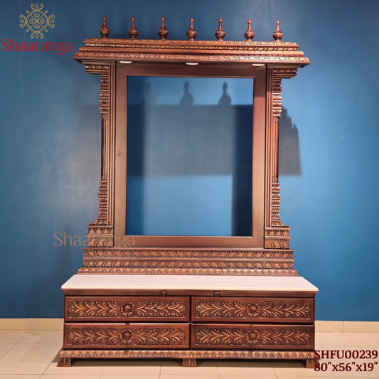 80 Inch Customized Open Teakwood Mandir – A Grand Villa-Scale Creation by Shaaranga