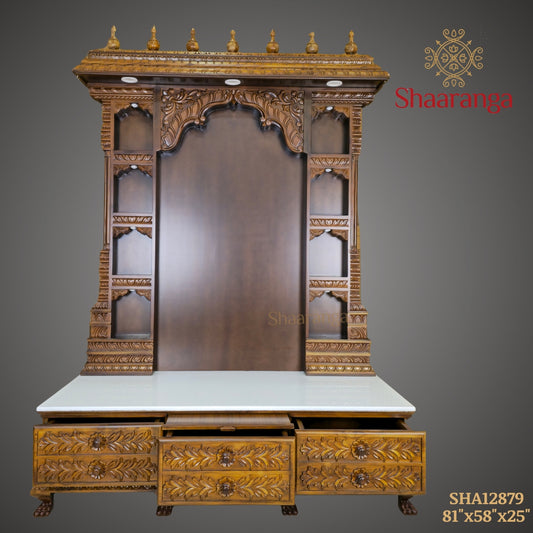 81 Inches Customized Open Teakwood Mandir with Multi-Deity Niches
