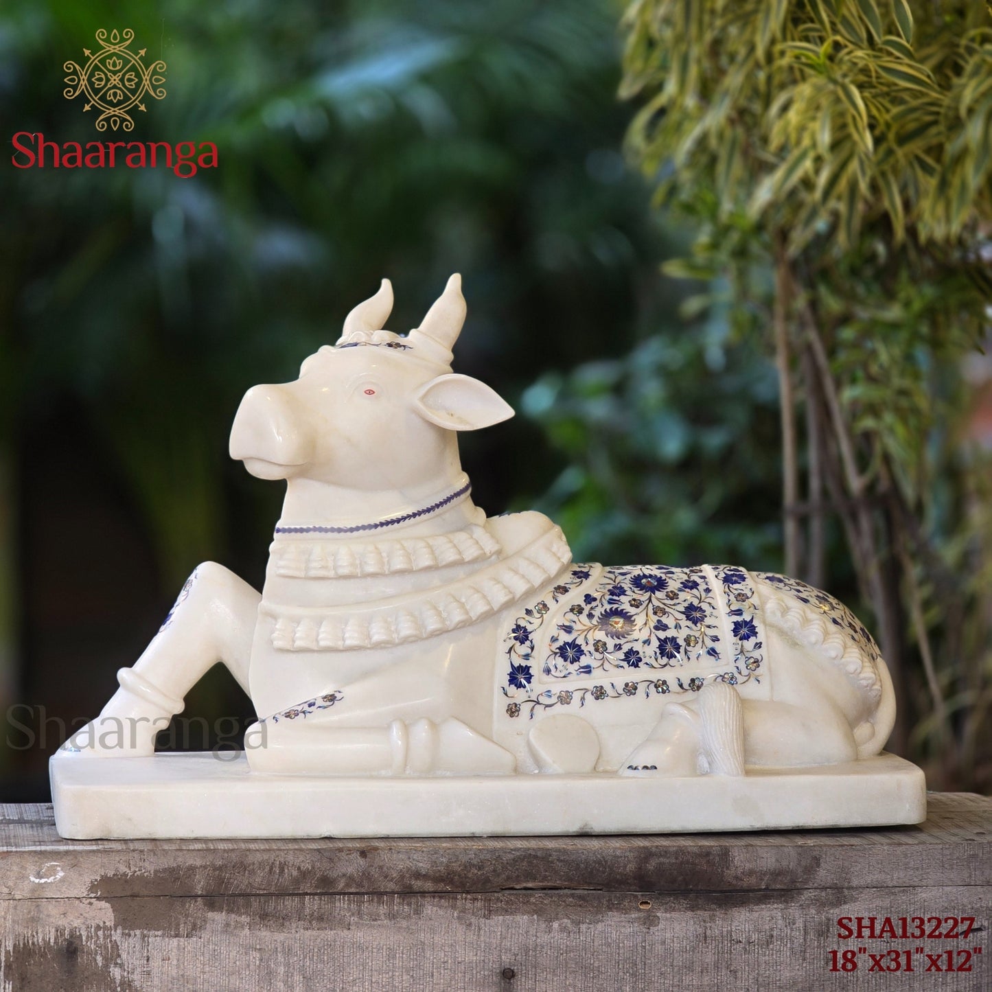 18 Inches Marble Nandi Statue with special inlay work