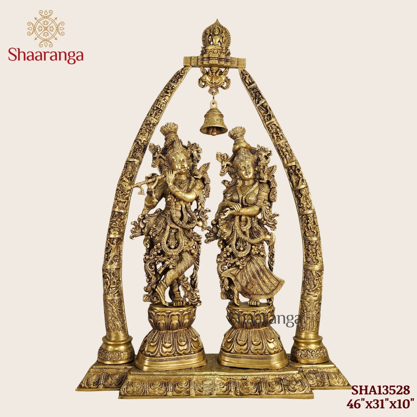 46 Inches Shaaranga Radha Krishna Under Sacred Arch – Masterpiece in High Grade Brass