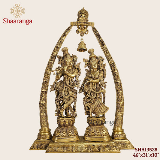46 Inches Shaaranga Radha Krishna Under Sacred Arch – Masterpiece in High Grade Brass
