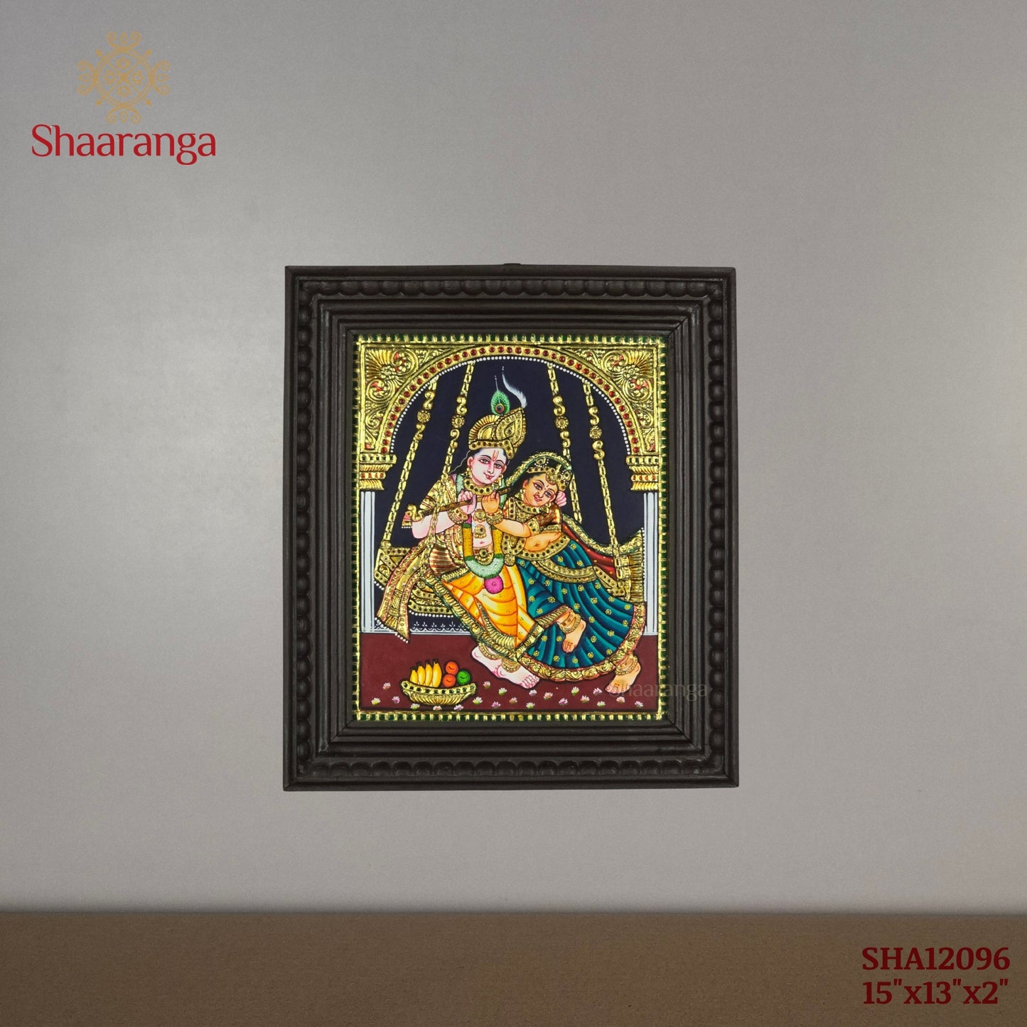15x13 Inches Radha Krishna Swing Tanjore Painting with 22k Gold work