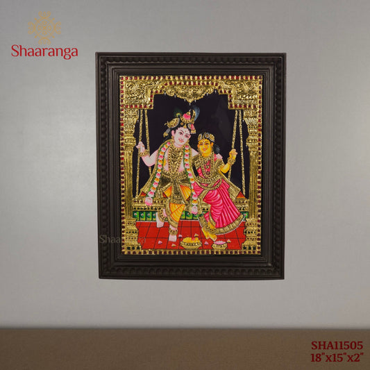 18x15 Inches Radha Krishna Tanjore Painting with 22k Gold work.