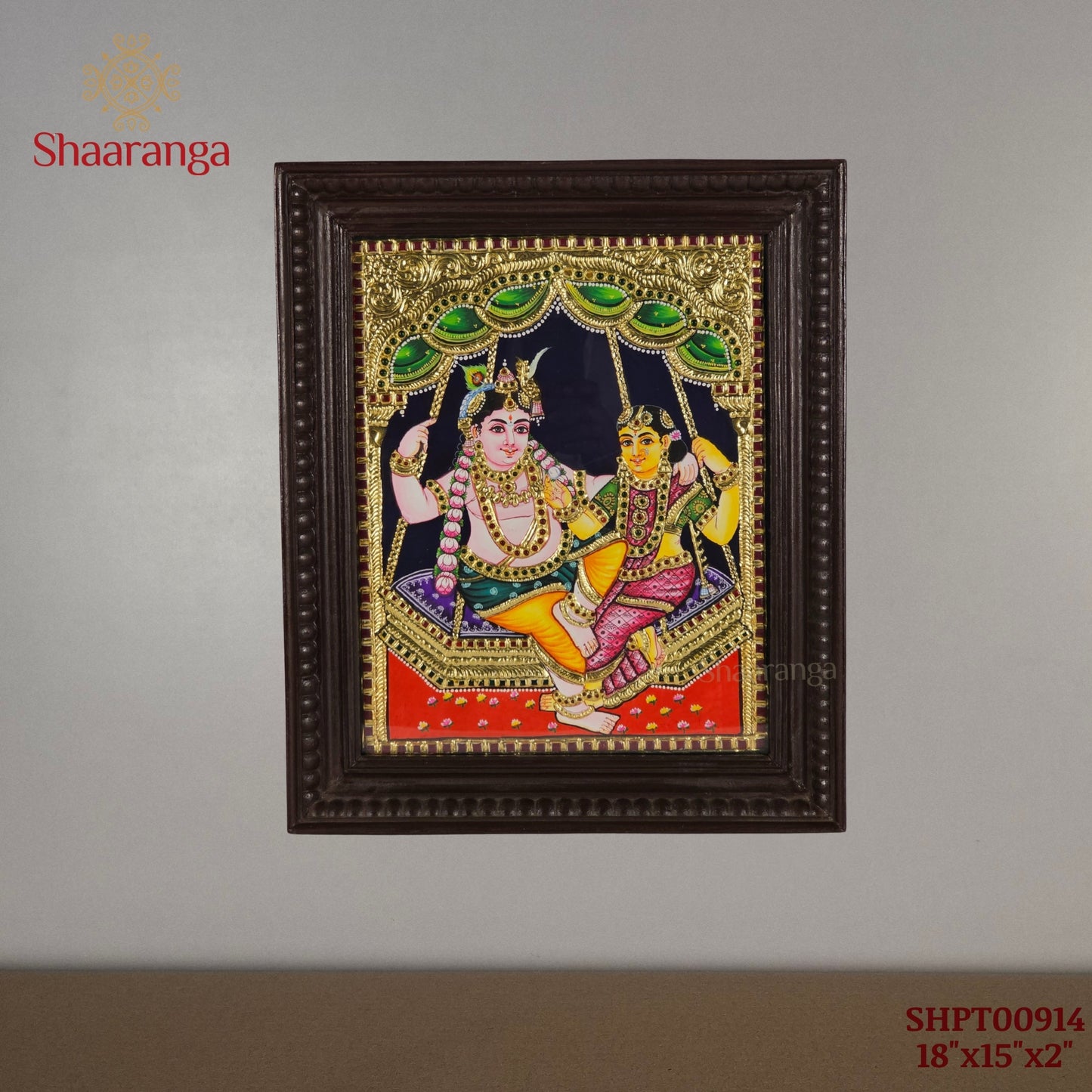 18x15 Inches Radha Krishna Tanjore Painting with 22K Gold work.