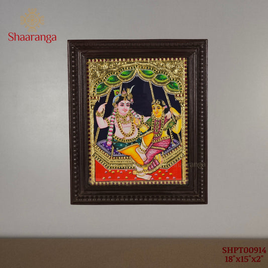 18x15 Inches Radha Krishna Tanjore Painting with 22K Gold work.