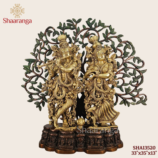 33 Inches Brass Radha Krishna Under the Divine Tree