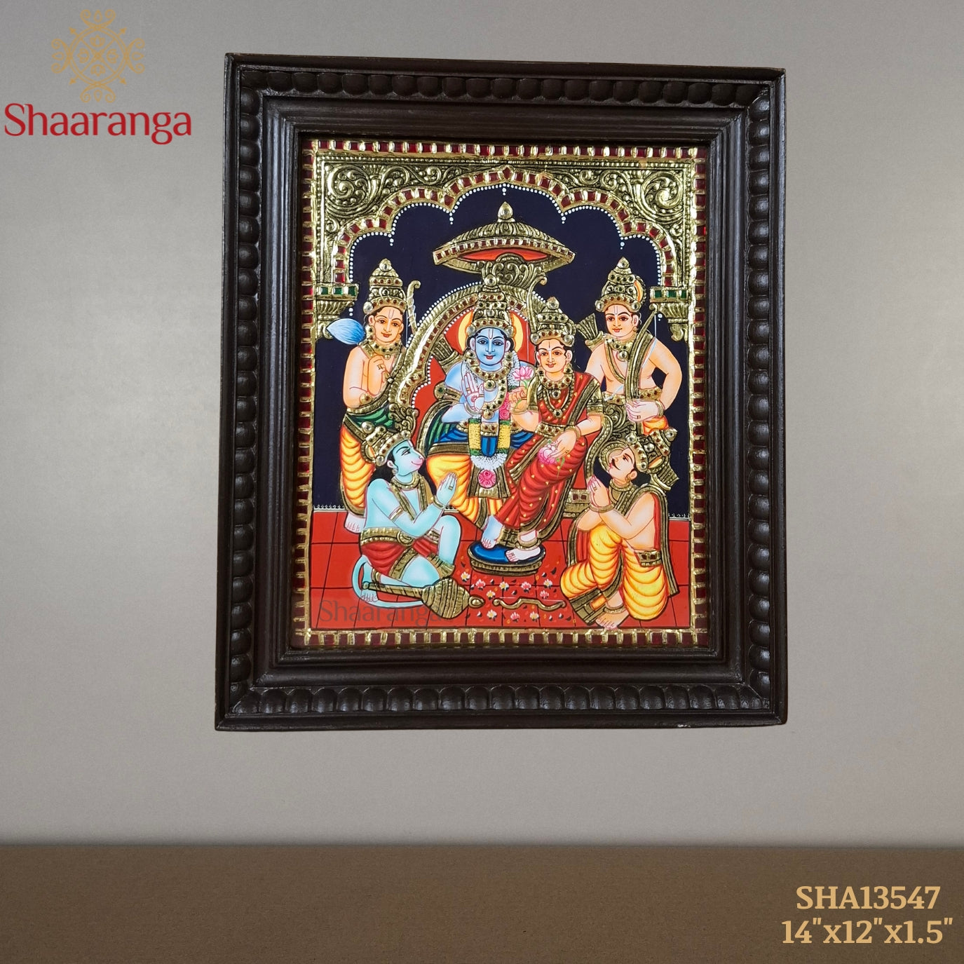 14x12 Inches Ram Parivar Tanjore Painting with 22k Gold Work