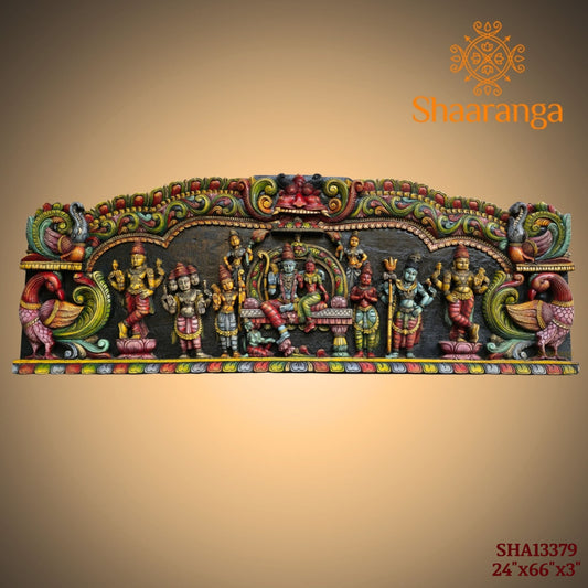 Sri Rama Pattabhishekam – Grand Wooden Carving Panel | 66 Inches