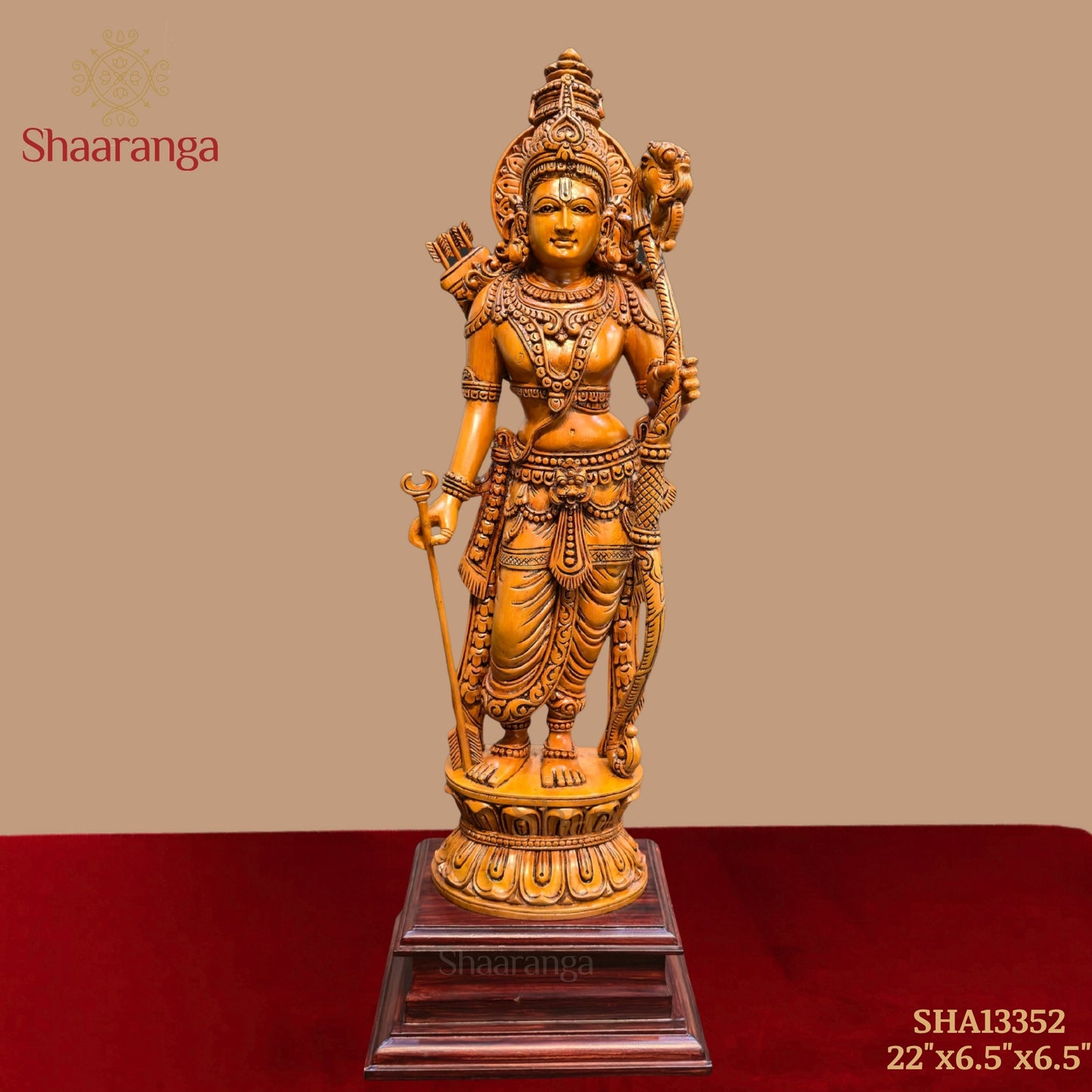 22 Inches Wooden Saaranga Rama - Exquisite Wooden Sculpture