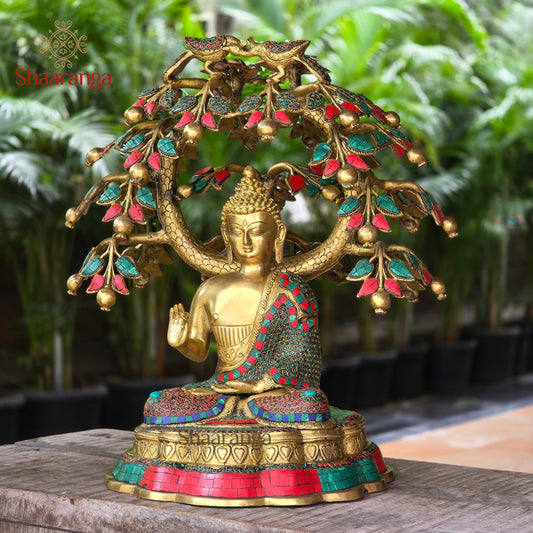 22 Inches Brass  Buddha Under Tree