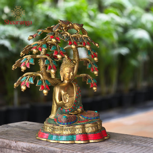 22 Inches Brass  Buddha Under Tree